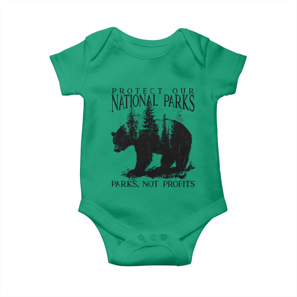 Protect Our National Parks Not Profits Baby Onesie Vintage Forest Bear TS11 Irish Green Print Your Wear