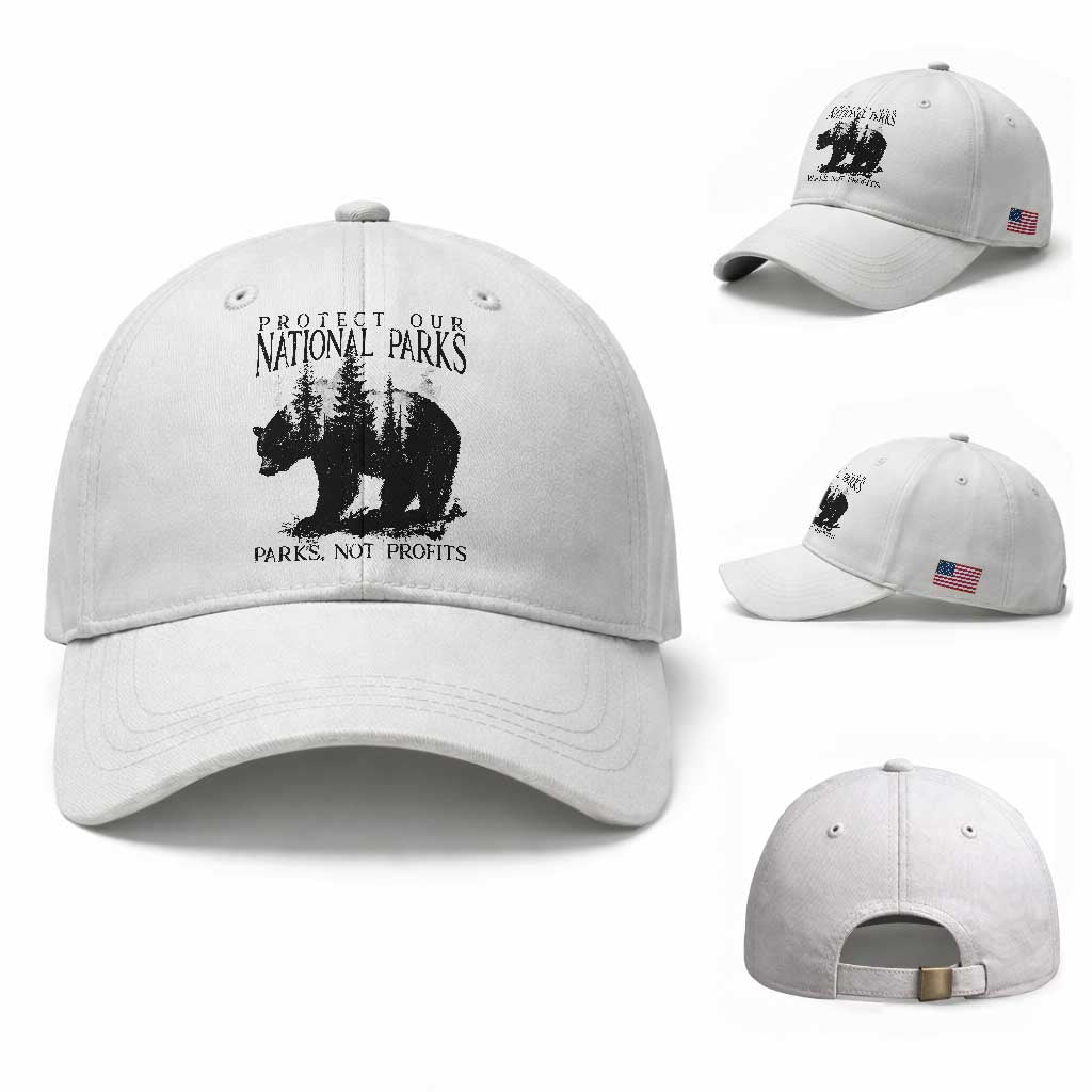 Protect Our National Parks Not Profits Baseball Cap Vintage Forest Bear TS11 Baseball Cap Universal Fit White Print Your Wear