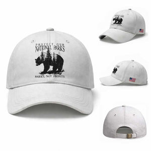 Protect Our National Parks Not Profits Baseball Cap Vintage Forest Bear TS11 Baseball Cap Universal Fit White Print Your Wear