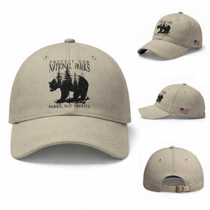 Protect Our National Parks Not Profits Baseball Cap Vintage Forest Bear TS11 Baseball Cap Universal Fit Beige Print Your Wear