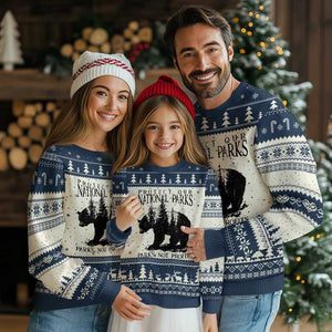 Protect Our National Parks Not Profits Ugly Christmas Sweater Vintage Forest Bear TS11 Beige Navy Print Your Wear