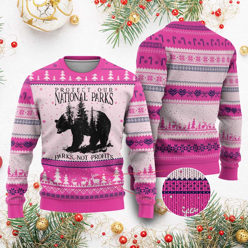 Protect Our National Parks Not Profits Ugly Christmas Sweater Vintage Forest Bear TS11 Hot Pink Print Your Wear