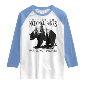 Protect Our National Parks Not Profits Raglan Shirt Vintage Forest Bear TS11 White Carolina Blue Print Your Wear