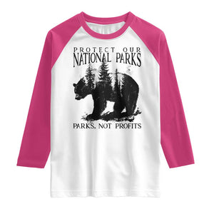 Protect Our National Parks Not Profits Raglan Shirt Vintage Forest Bear TS11 White Heliconia Print Your Wear