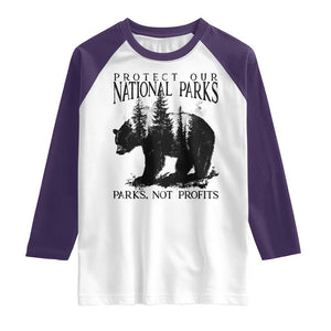 Protect Our National Parks Not Profits Raglan Shirt Vintage Forest Bear TS11 White Purple Print Your Wear