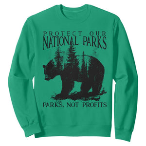 Protect Our National Parks Not Profits Sweatshirt Vintage Forest Bear TS11 Irish Green Print Your Wear