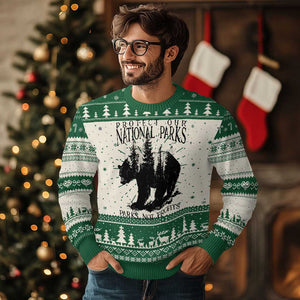 Protect Our National Parks Not Profits Knit Sweatshirt Vintage Forest Bear TS11 Green Print Your Wear