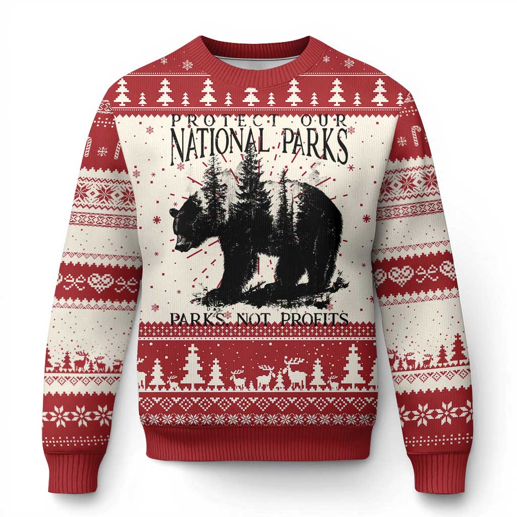 Protect Our National Parks Not Profits Knit Sweatshirt Vintage Forest Bear TS11 Red Print Your Wear