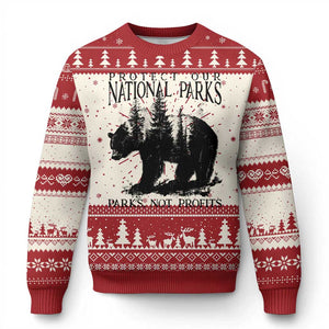 Protect Our National Parks Not Profits Knit Sweatshirt Vintage Forest Bear TS11 Red Print Your Wear