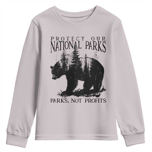 Protect Our National Parks Not Profits Youth Sweatshirt Vintage Forest Bear TS11 Ice Gray Print Your Wear