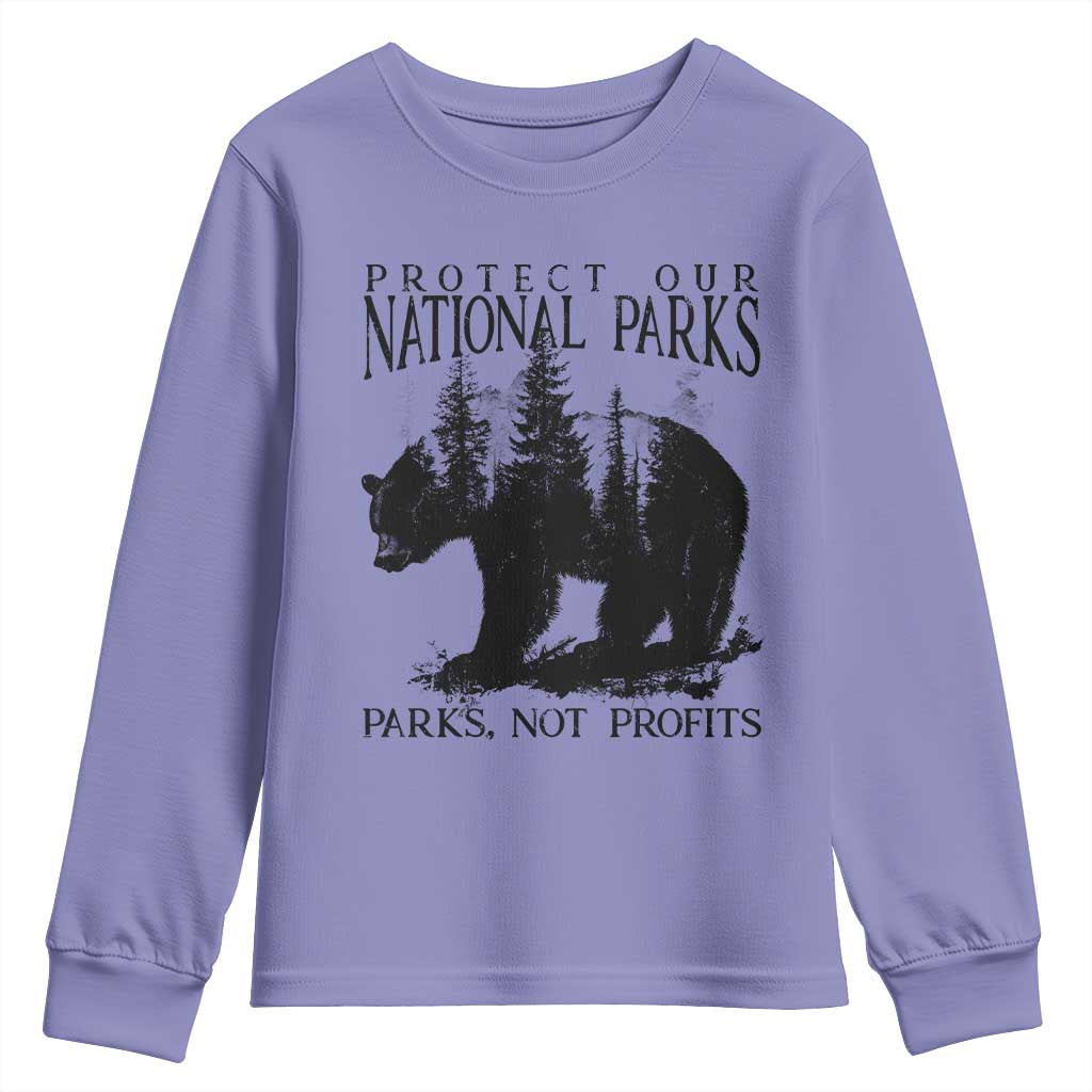 Protect Our National Parks Not Profits Youth Sweatshirt Vintage Forest Bear TS11 Violet Print Your Wear