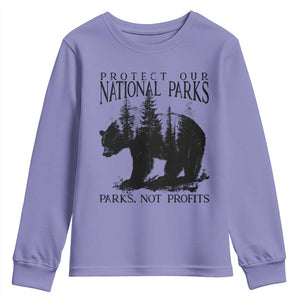 Protect Our National Parks Not Profits Youth Sweatshirt Vintage Forest Bear TS11 Violet Print Your Wear