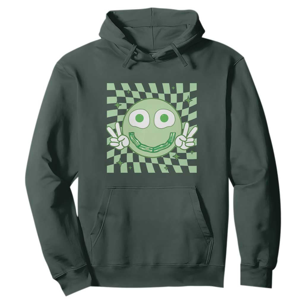 Funny Green Smile Face Eggs Bacon Breakfast St Patrick's Day Hoodie TS11 Dark Forest Green Print Your Wear