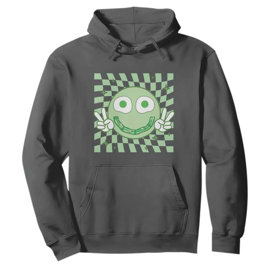 Funny Green Smile Face Eggs Bacon Breakfast St Patrick's Day Hoodie TS11 Dark Heather Print Your Wear