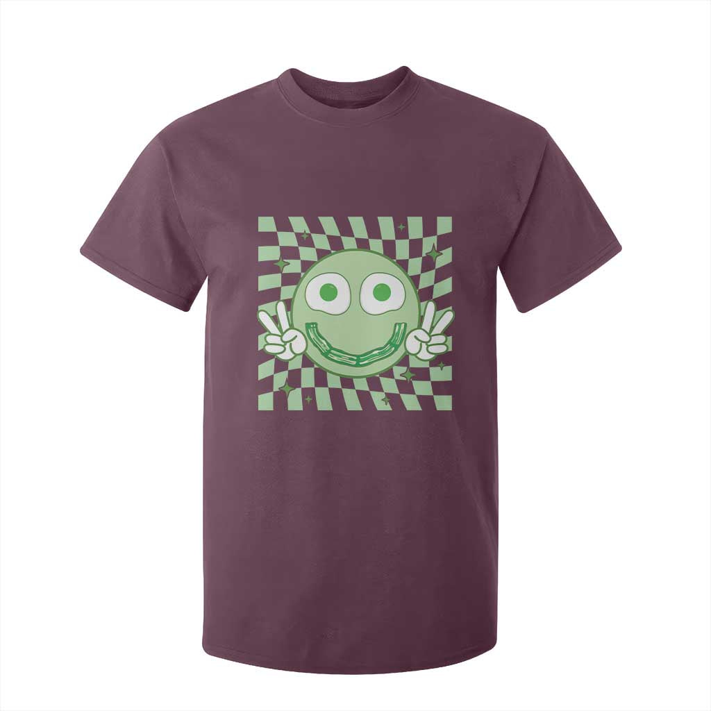 Funny Green Smile Face Eggs Bacon Breakfast St Patrick's Day T Shirt For Kid TS11 Maroon Print Your Wear