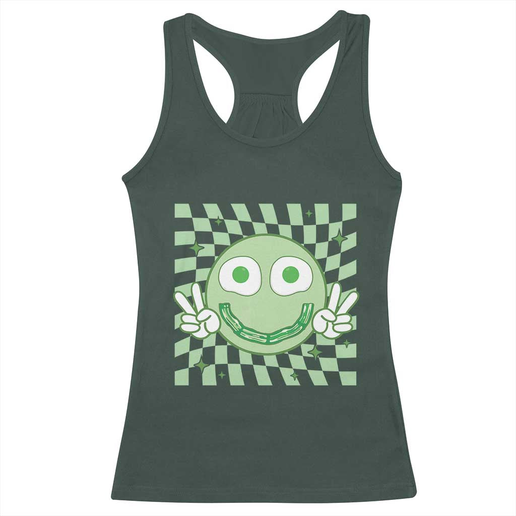 Funny Green Smile Face Eggs Bacon Breakfast St Patrick's Day Racerback Tank Top TS11 Dark Forest Green Print Your Wear