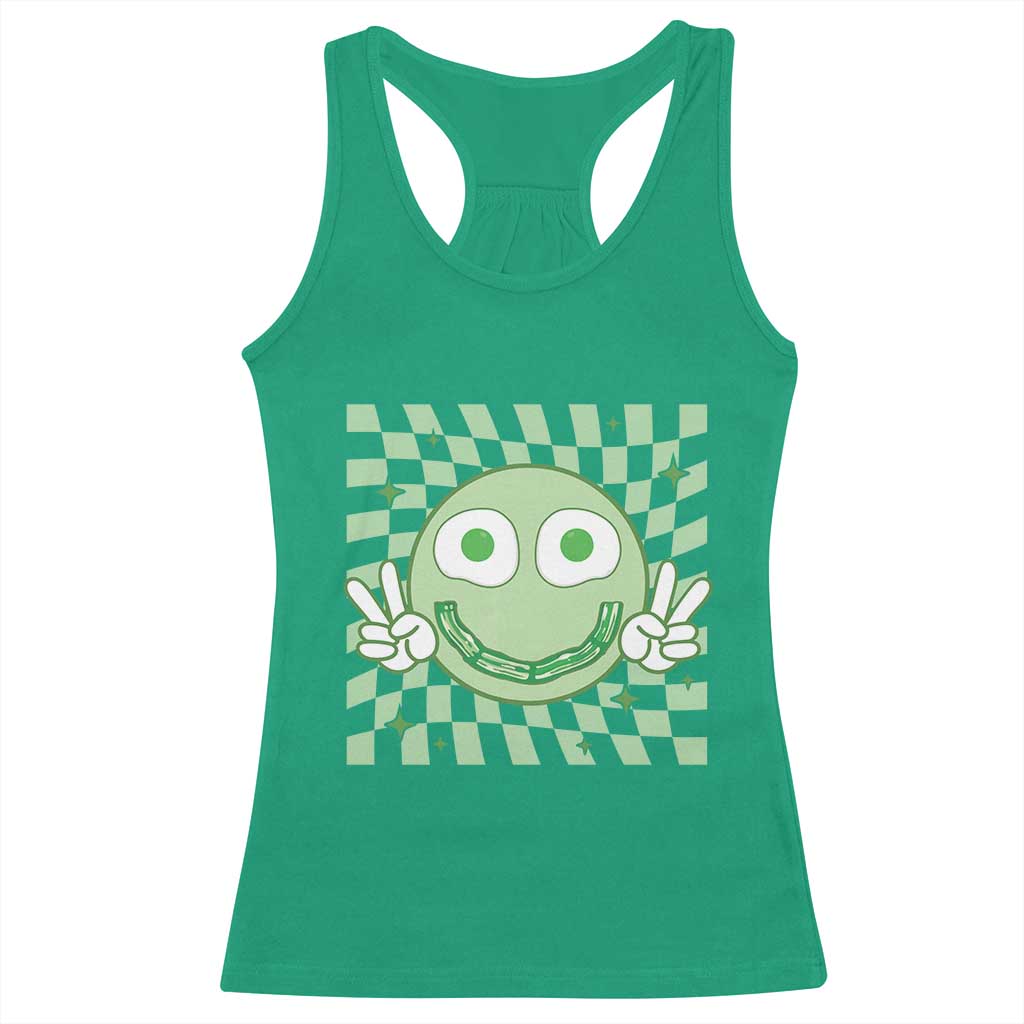 Funny Green Smile Face Eggs Bacon Breakfast St Patrick's Day Racerback Tank Top TS11 Irish Green Print Your Wear