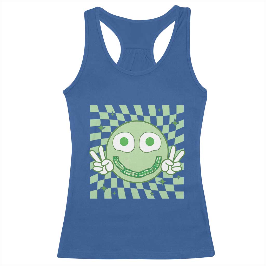 Funny Green Smile Face Eggs Bacon Breakfast St Patrick's Day Racerback Tank Top TS11 Royal Blue Print Your Wear
