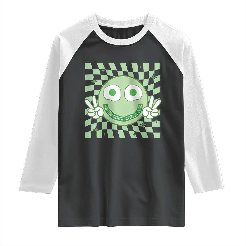 Funny Green Smile Face Eggs Bacon Breakfast St Patrick's Day Raglan Shirt TS11 Black White Print Your Wear