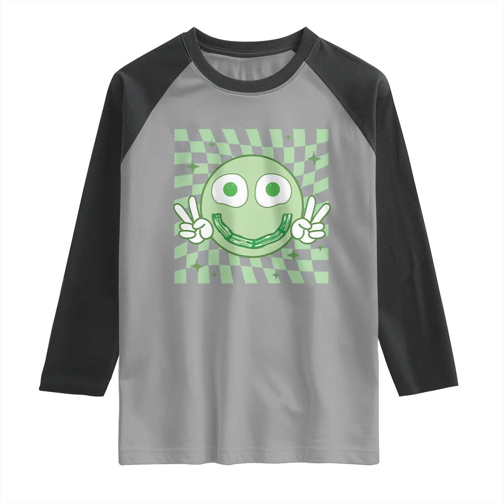 Funny Green Smile Face Eggs Bacon Breakfast St Patrick's Day Raglan Shirt TS11 Sport Gray Black Print Your Wear