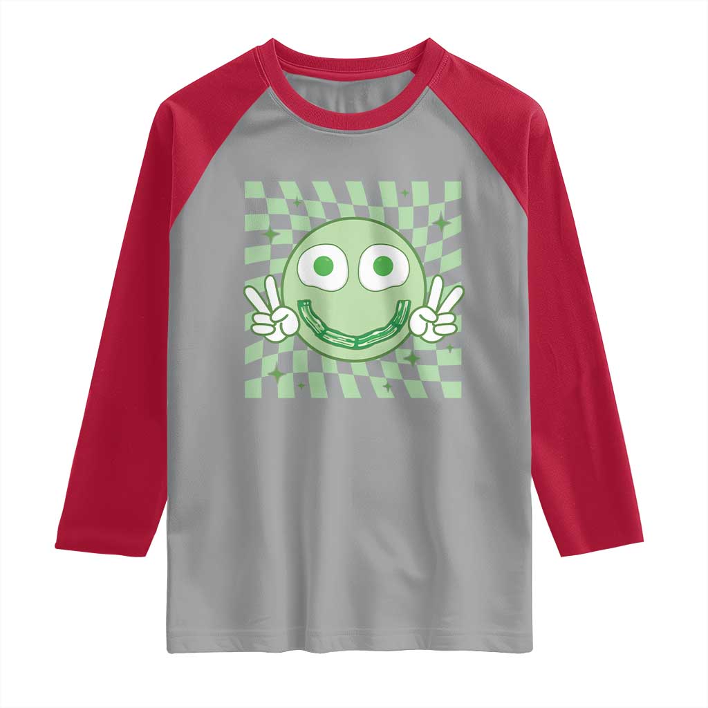 Funny Green Smile Face Eggs Bacon Breakfast St Patrick's Day Raglan Shirt TS11 Sport Gray Red Print Your Wear