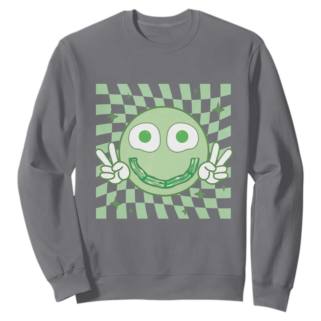 Funny Green Smile Face Eggs Bacon Breakfast St Patrick's Day Sweatshirt TS11 Charcoal Print Your Wear