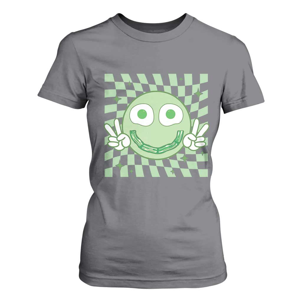 Funny Green Smile Face Eggs Bacon Breakfast St Patrick's Day T Shirt For Women TS11 Charcoal Print Your Wear