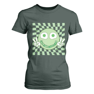 Funny Green Smile Face Eggs Bacon Breakfast St Patrick's Day T Shirt For Women TS11 Dark Forest Green Print Your Wear