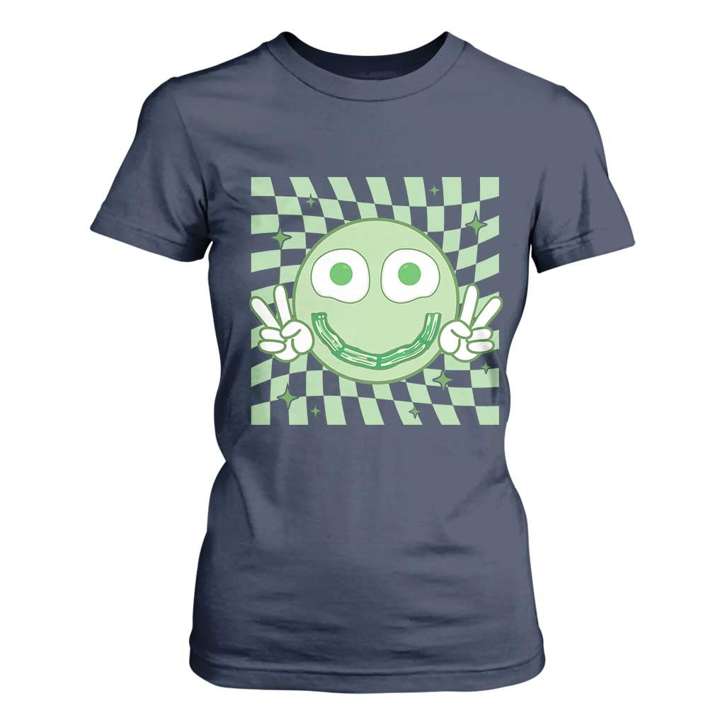 Funny Green Smile Face Eggs Bacon Breakfast St Patrick's Day T Shirt For Women TS11 Navy Print Your Wear