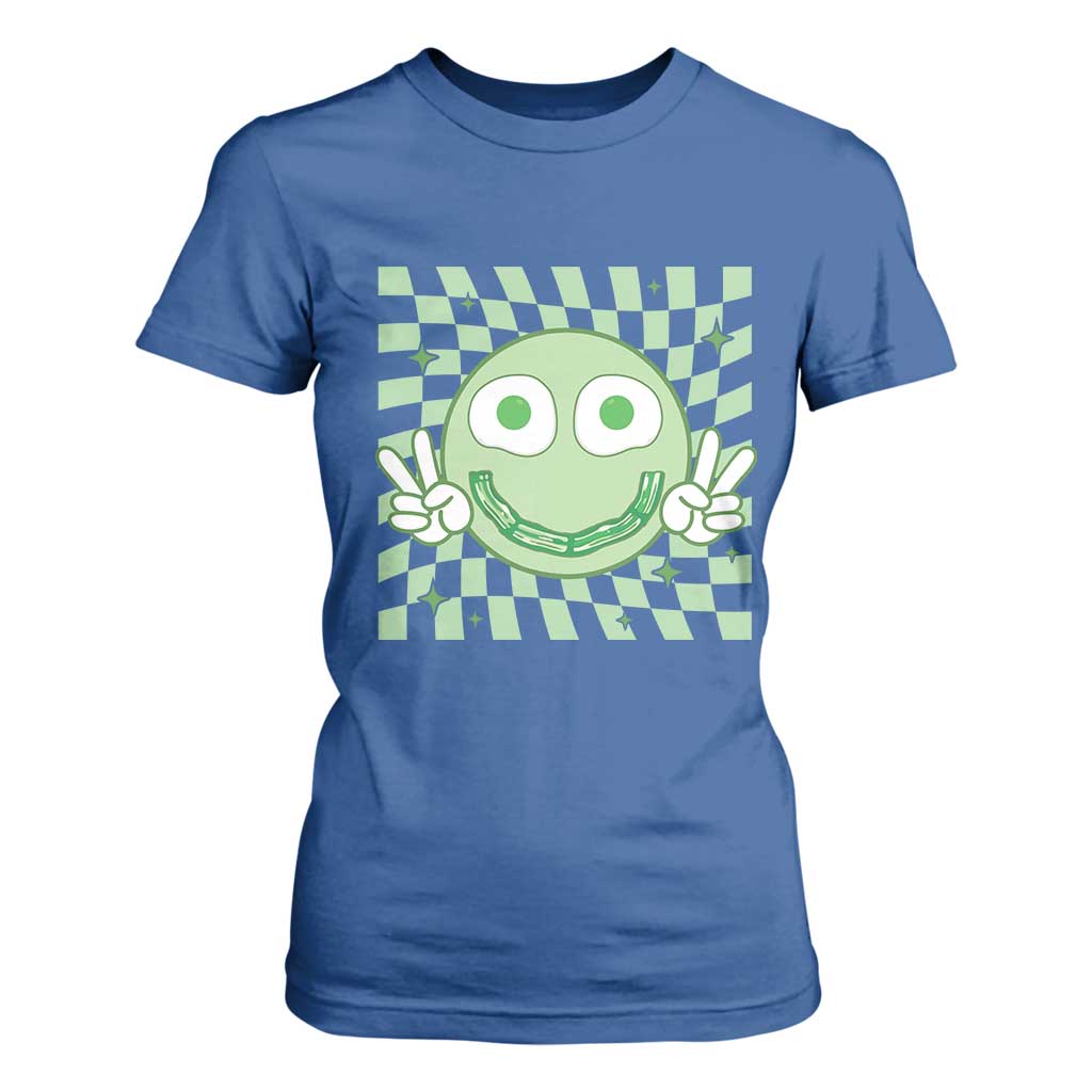 Funny Green Smile Face Eggs Bacon Breakfast St Patrick's Day T Shirt For Women TS11 Royal Blue Print Your Wear