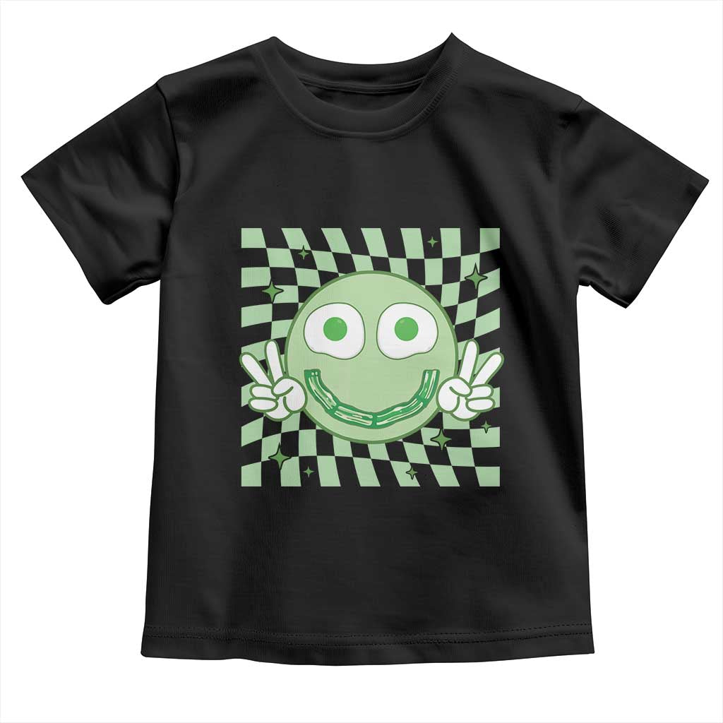 Funny Green Smile Face Eggs Bacon Breakfast St Patrick's Day Toddler T Shirt TS11 Black Print Your Wear