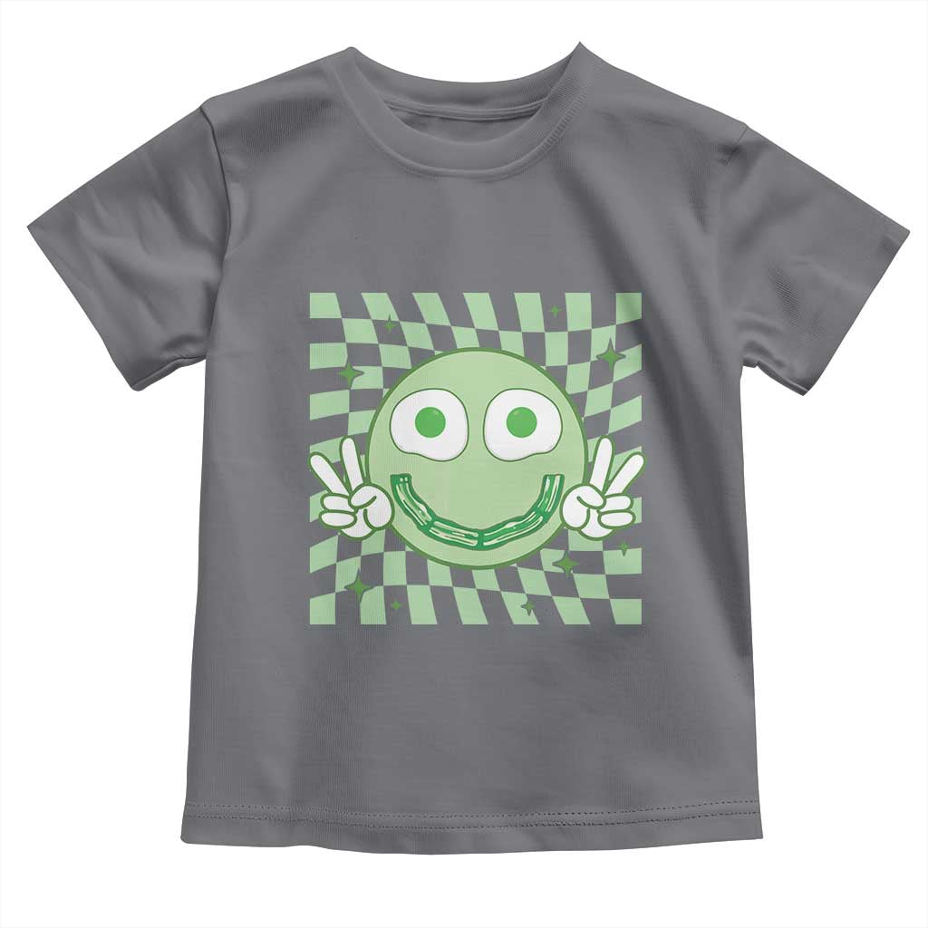 Funny Green Smile Face Eggs Bacon Breakfast St Patrick's Day Toddler T Shirt TS11 Charcoal Print Your Wear