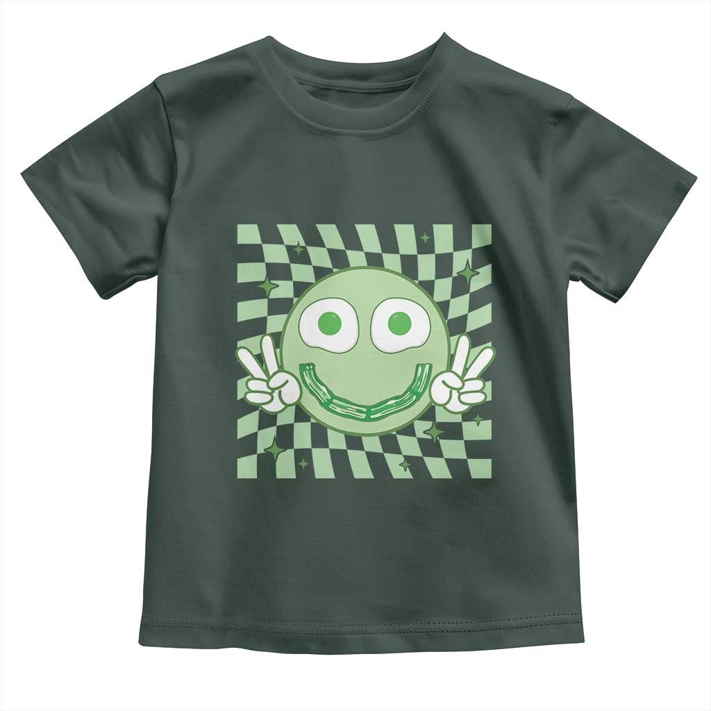 Funny Green Smile Face Eggs Bacon Breakfast St Patrick's Day Toddler T Shirt TS11 Dark Forest Green Print Your Wear