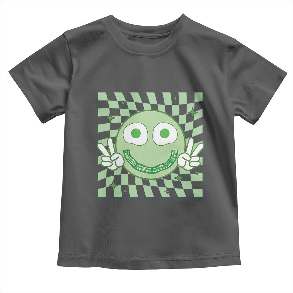 Funny Green Smile Face Eggs Bacon Breakfast St Patrick's Day Toddler T Shirt TS11 Dark Heather Print Your Wear