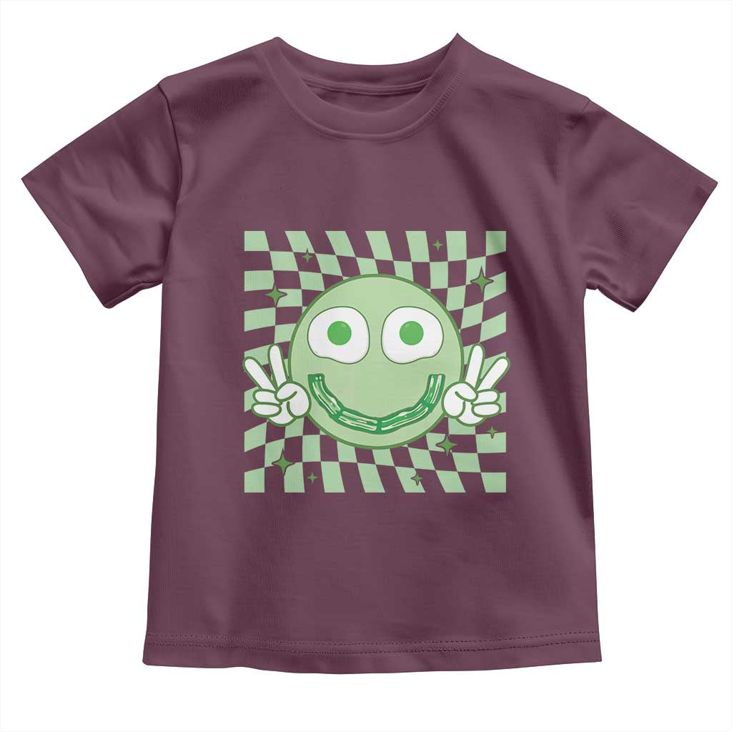 Funny Green Smile Face Eggs Bacon Breakfast St Patrick's Day Toddler T Shirt TS11 Maroon Print Your Wear