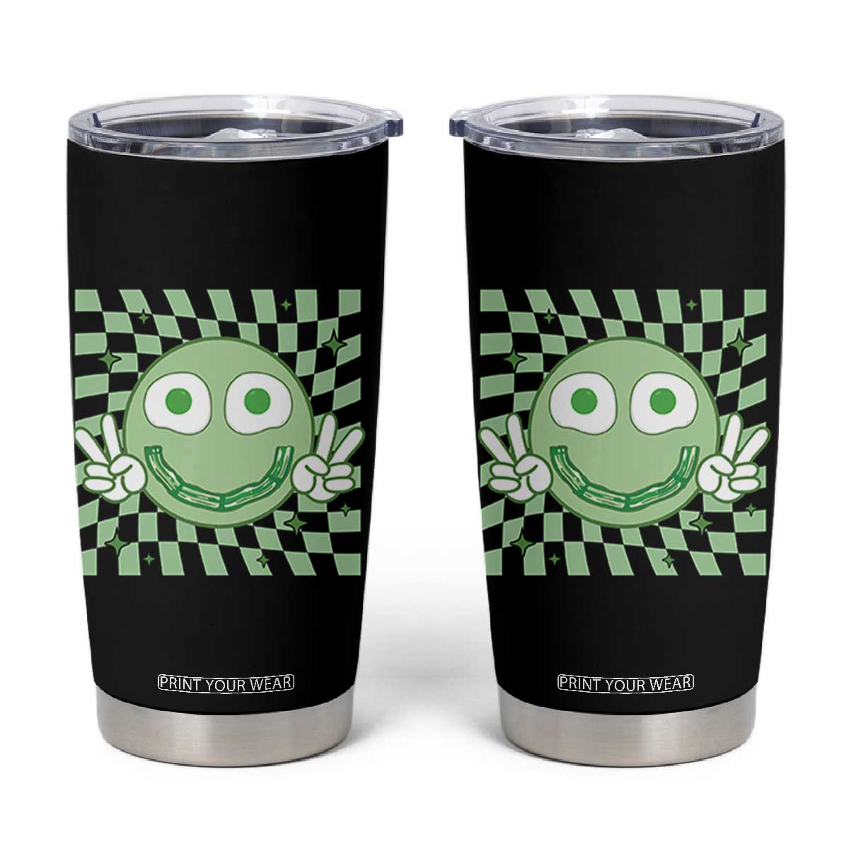 Funny Green Smile Face Eggs Bacon Breakfast St Patrick's Day Tumbler Cup TS11 Black Print Your Wear