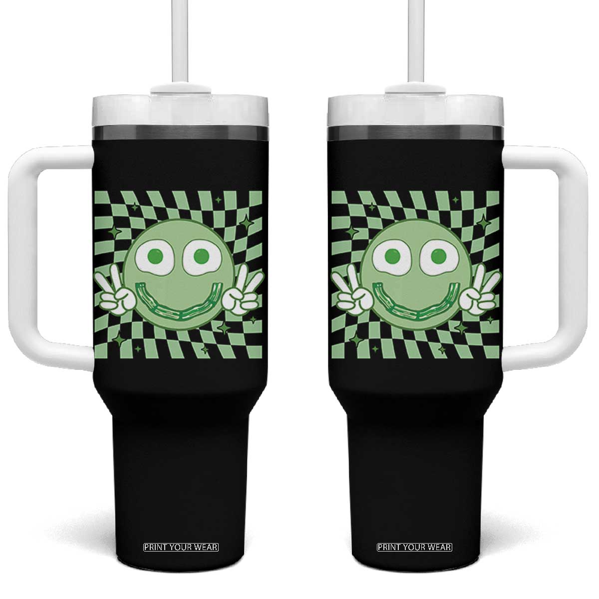 Funny Green Smile Face Eggs Bacon Breakfast St Patrick's Day Tumbler With Handle TS11 One Size: 40 oz Black Print Your Wear