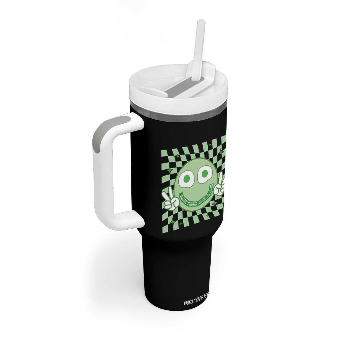 Funny Green Smile Face Eggs Bacon Breakfast St Patrick's Day Tumbler With Handle TS11 Print Your Wear