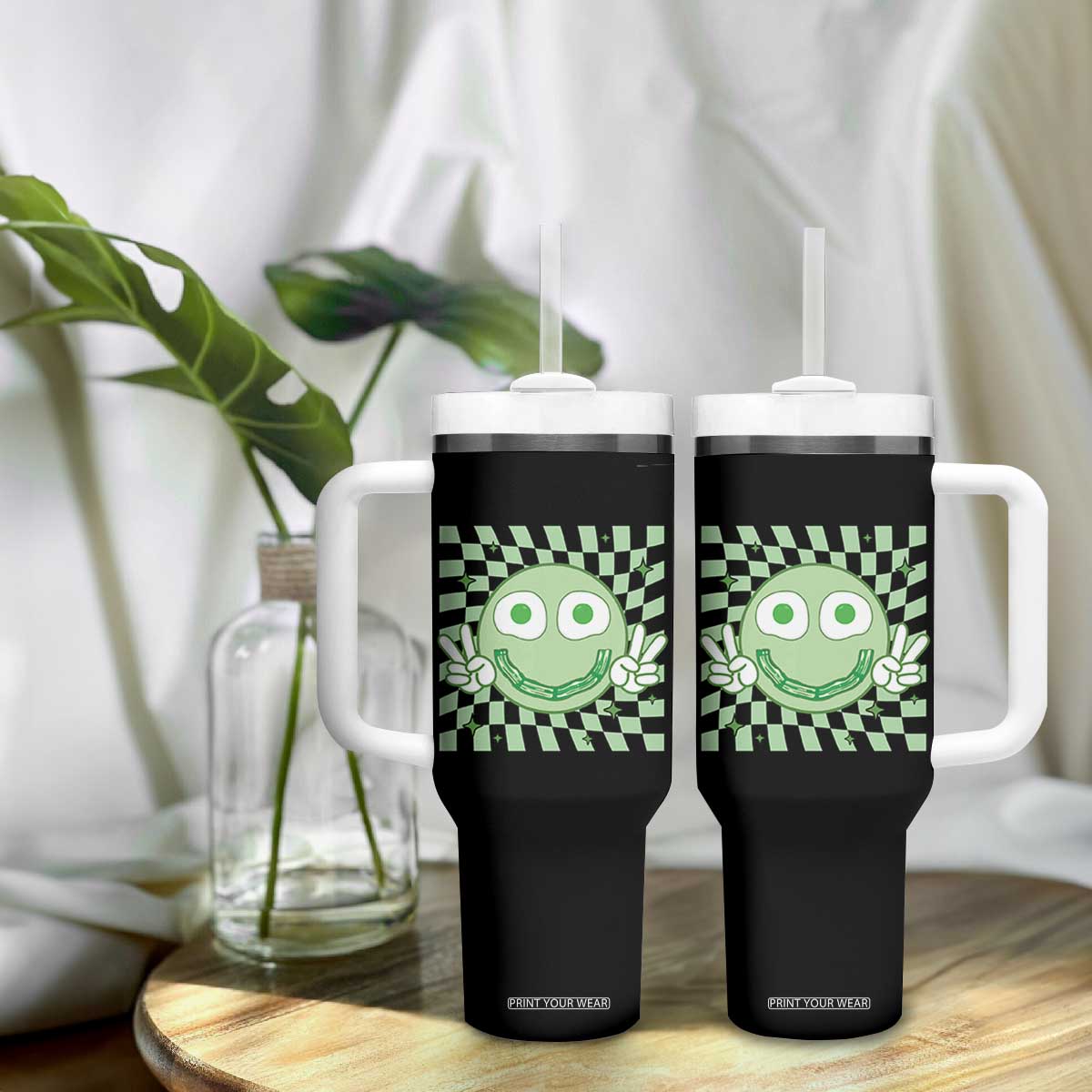 Funny Green Smile Face Eggs Bacon Breakfast St Patrick's Day Tumbler With Handle TS11 Print Your Wear