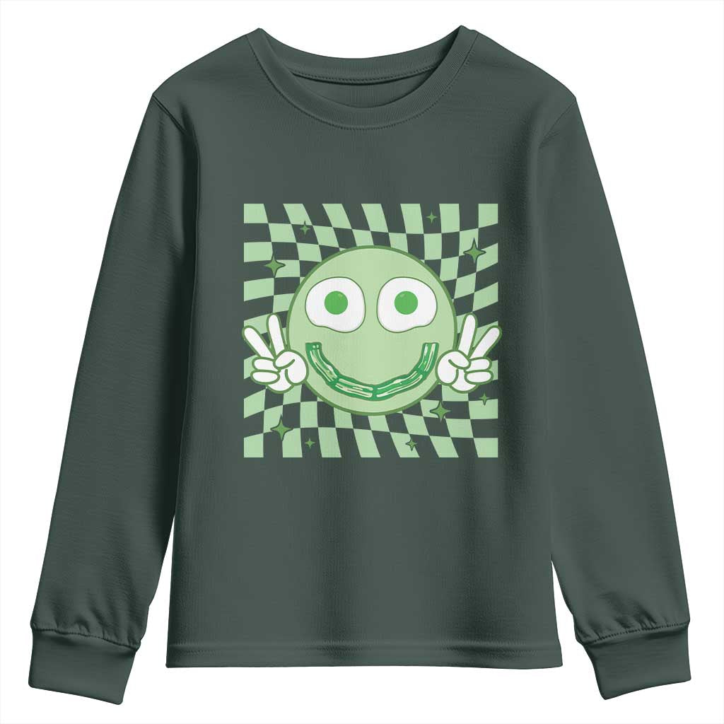 Funny Green Smile Face Eggs Bacon Breakfast St Patrick's Day Youth Sweatshirt TS11 Dark Forest Green Print Your Wear