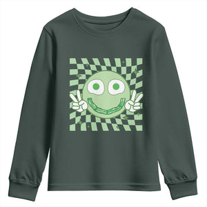 Funny Green Smile Face Eggs Bacon Breakfast St Patrick's Day Youth Sweatshirt TS11 Dark Forest Green Print Your Wear