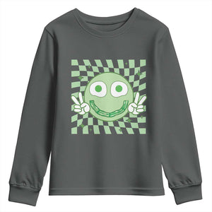 Funny Green Smile Face Eggs Bacon Breakfast St Patrick's Day Youth Sweatshirt TS11 Dark Heather Print Your Wear