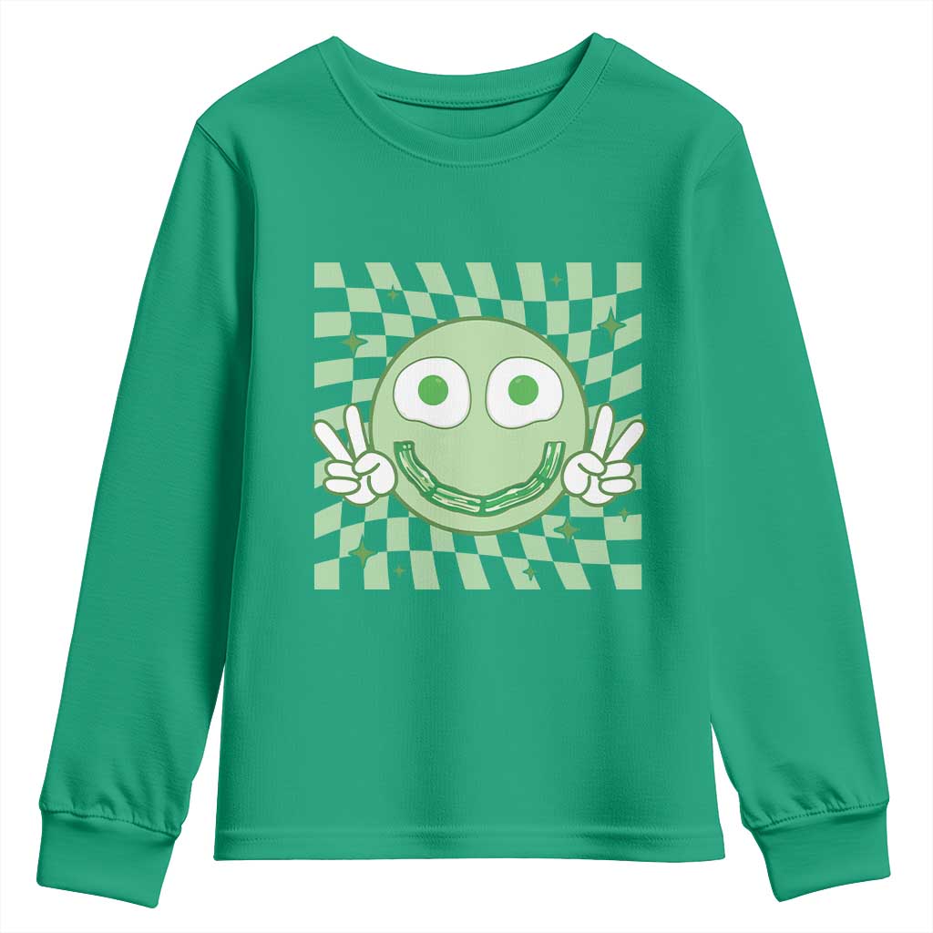 Funny Green Smile Face Eggs Bacon Breakfast St Patrick's Day Youth Sweatshirt TS11 Irish Green Print Your Wear