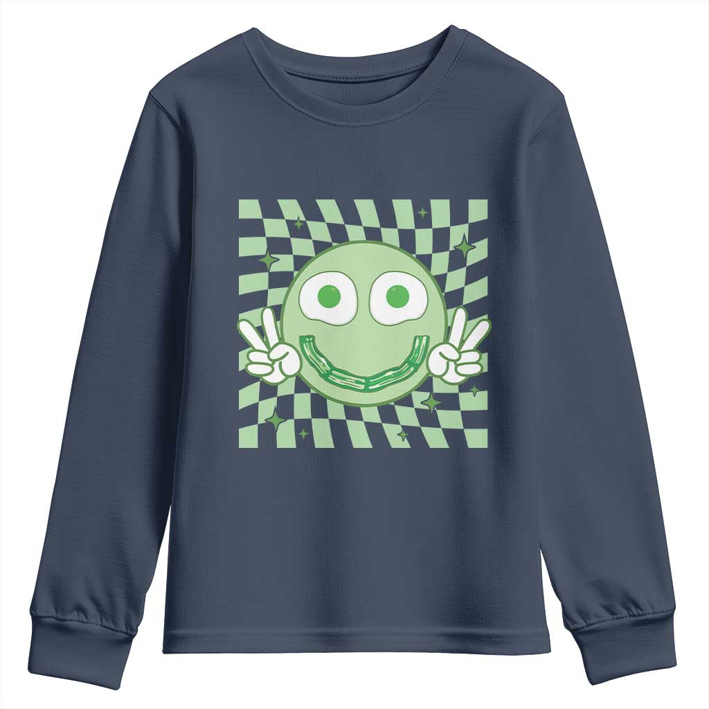 Funny Green Smile Face Eggs Bacon Breakfast St Patrick's Day Youth Sweatshirt TS11 Navy Print Your Wear