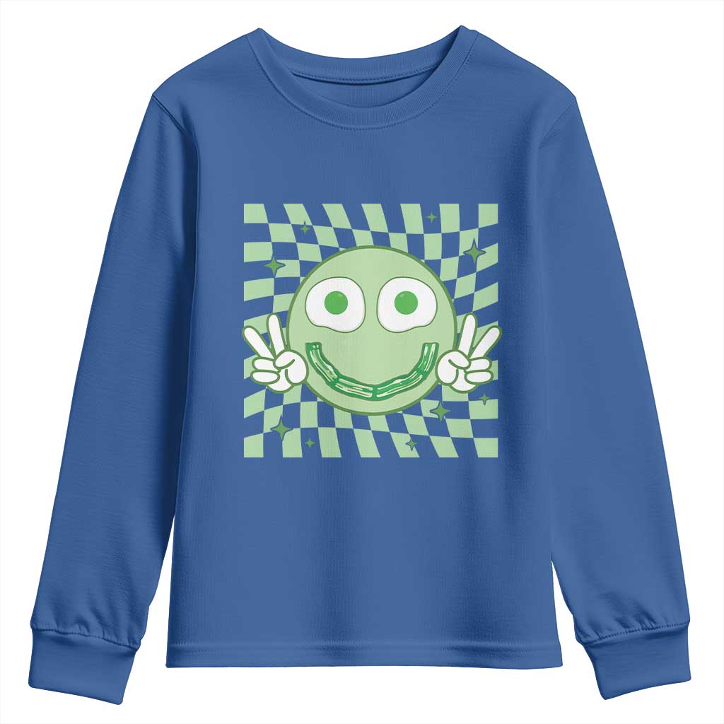 Funny Green Smile Face Eggs Bacon Breakfast St Patrick's Day Youth Sweatshirt TS11 Royal Blue Print Your Wear