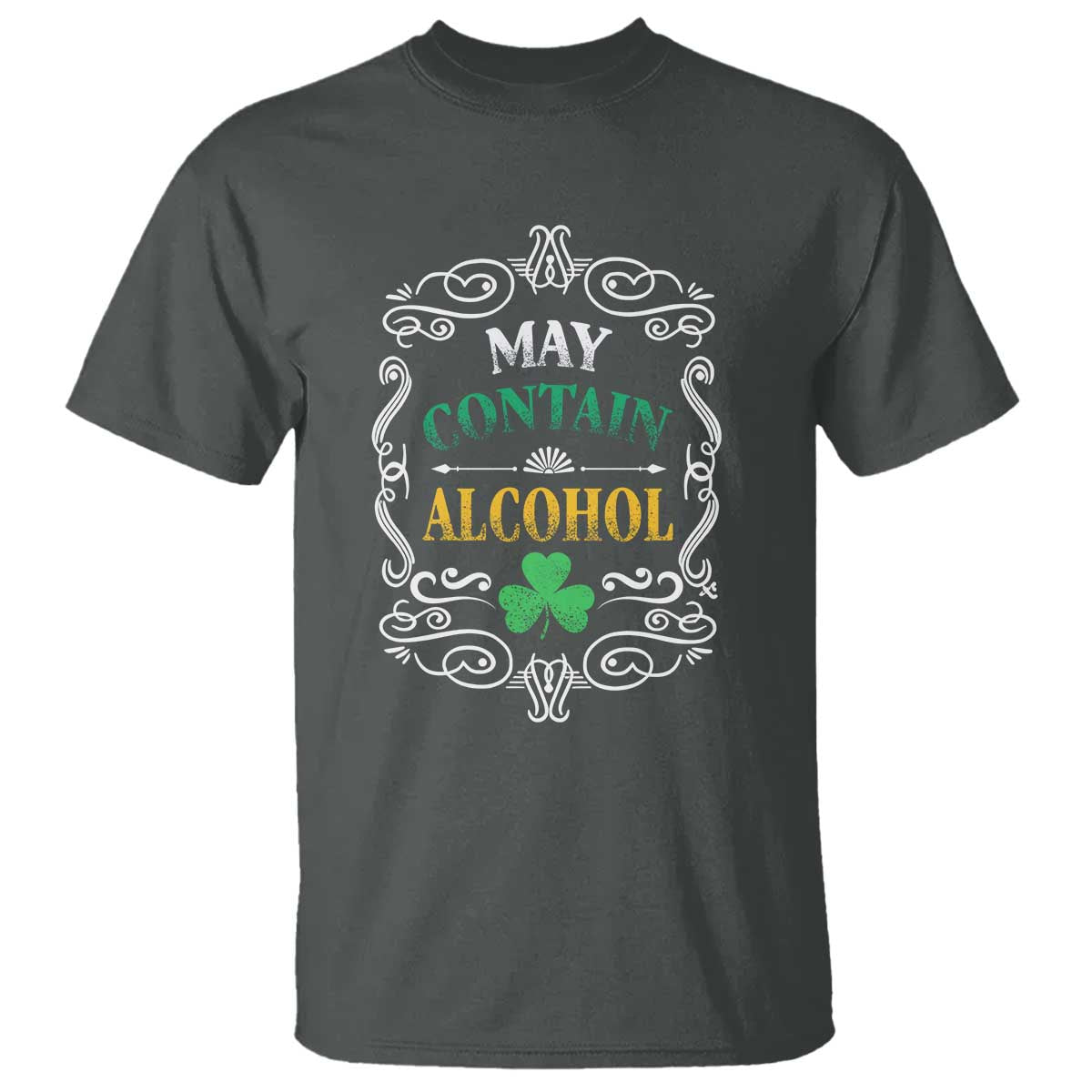 Funny May Contain Alcohol T Shirt Irish Beer Drinking St Patrick's Day TS11 Dark Heather Print Your Wear
