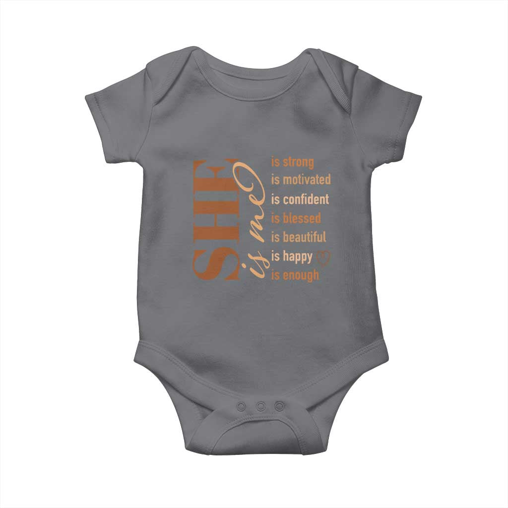 Woman Affirmation Baby Onesie She Is Strong Motivated Confident Blessed Beautiful Melanin TS11 Charcoal Print Your Wear