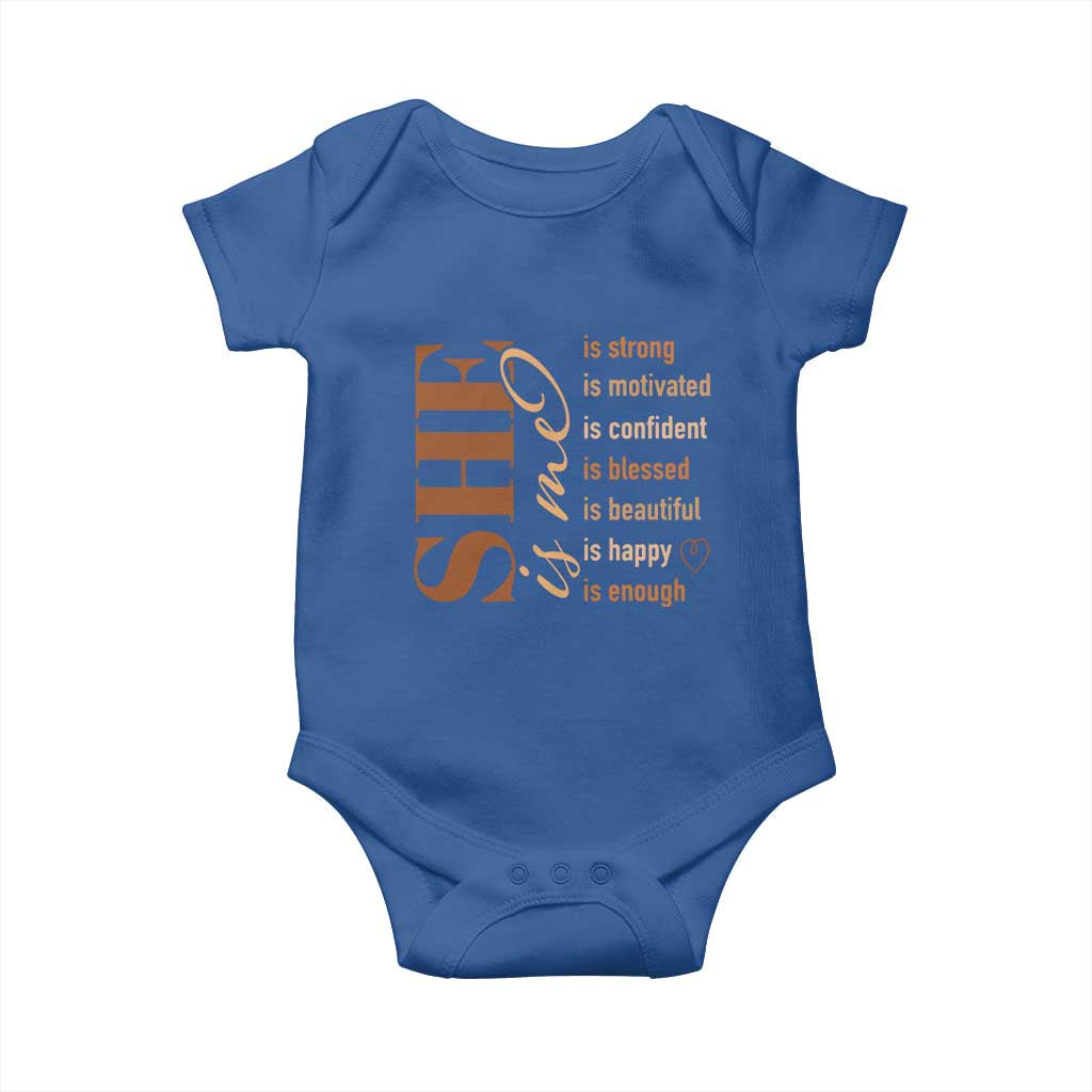 Woman Affirmation Baby Onesie She Is Strong Motivated Confident Blessed Beautiful Melanin TS11 Royal Blue Print Your Wear