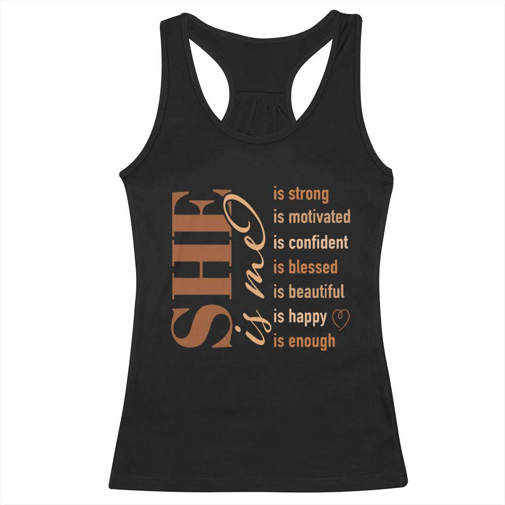 Woman Affirmation Racerback Tank Top She Is Strong Motivated Confident Blessed Beautiful Melanin TS11 Black Print Your Wear