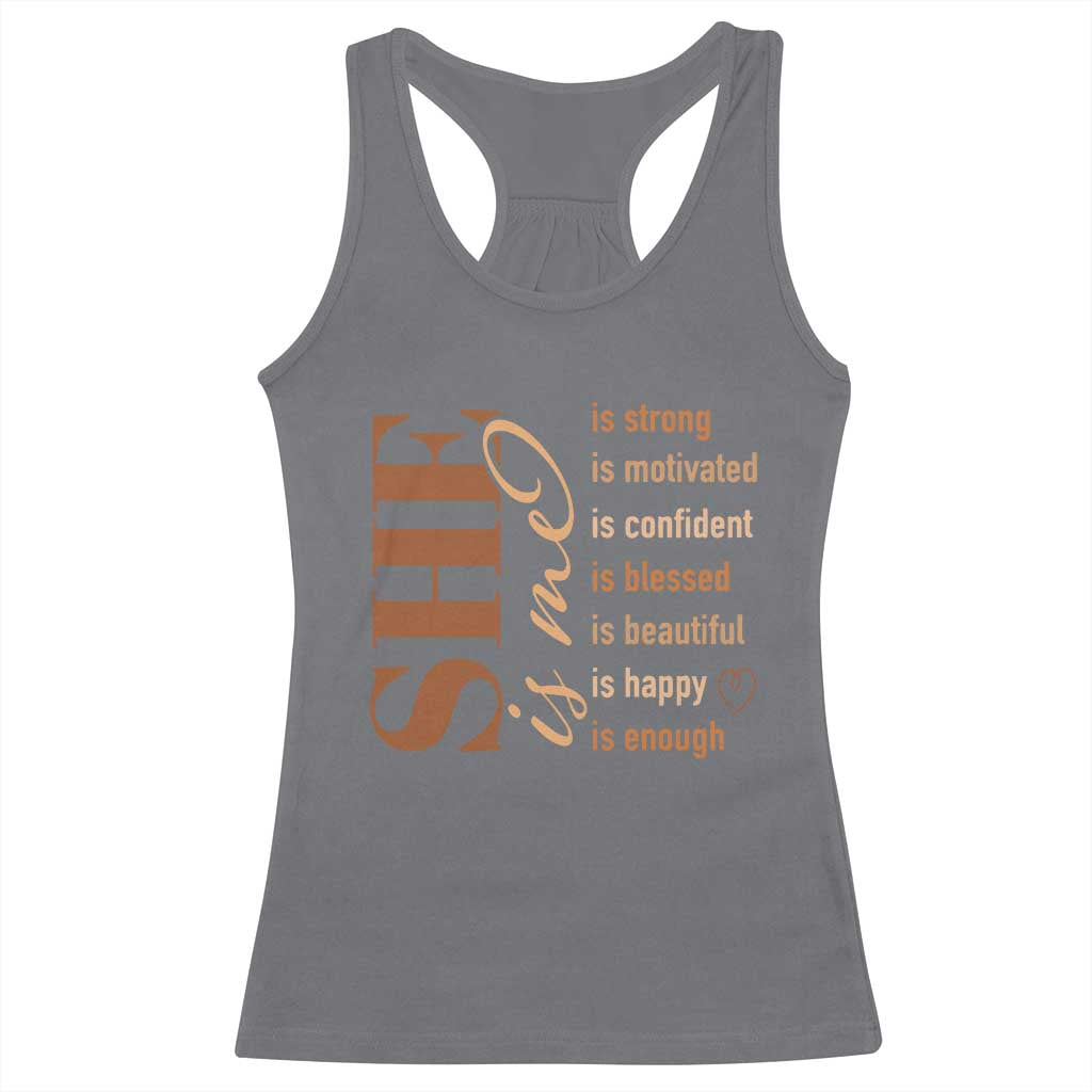 Woman Affirmation Racerback Tank Top She Is Strong Motivated Confident Blessed Beautiful Melanin TS11 Charcoal Print Your Wear